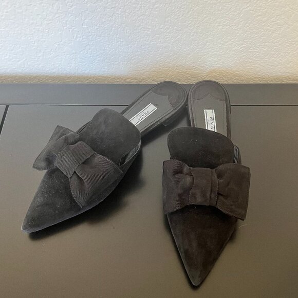 Prada Suede Grosgrain Bow Mules Flats - Picture 4 of 10